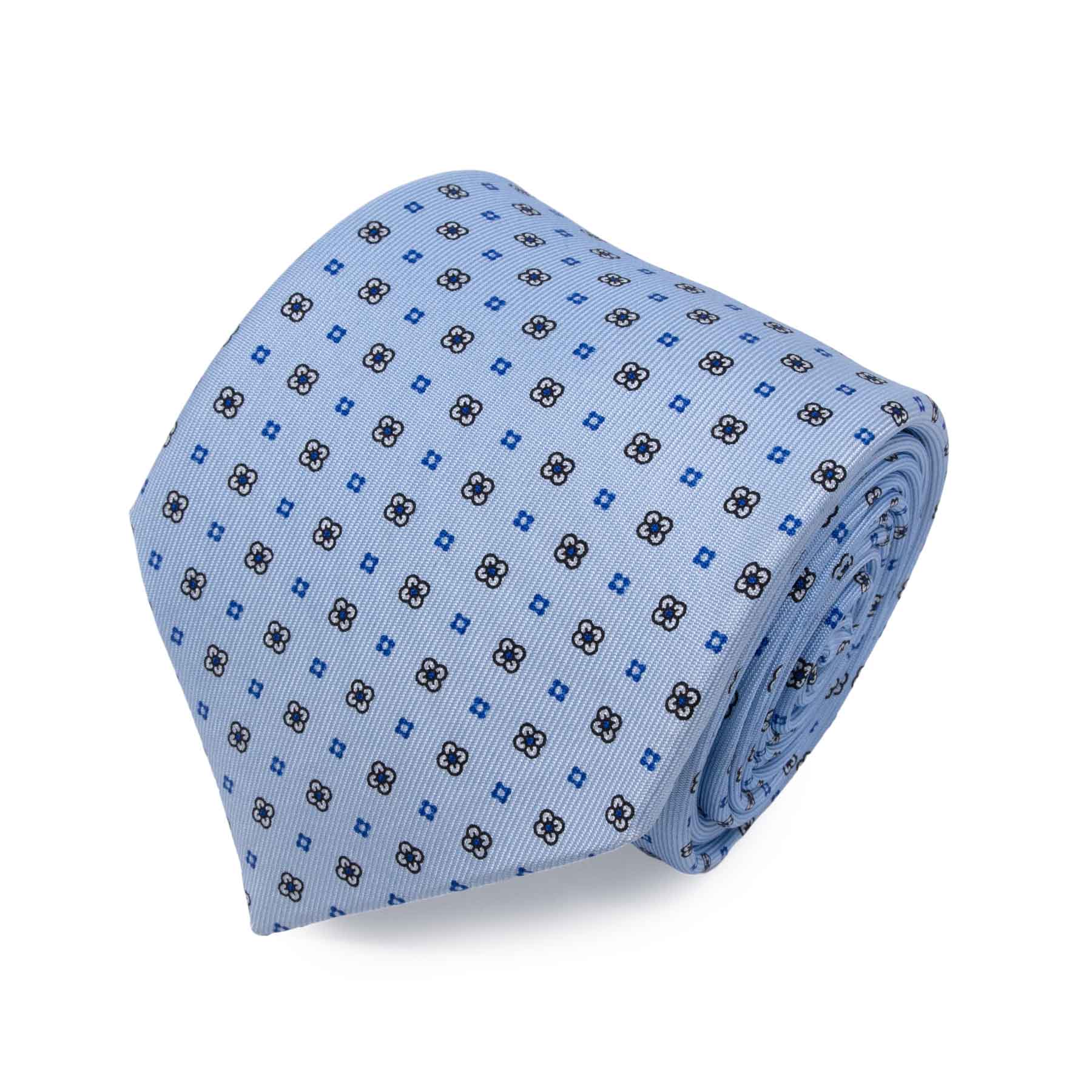TigerTie Cravatta In Seta Designer, Blu Royal Con Righe Argento, Lunghezza 150 Cm, Larghezza 8 Cm